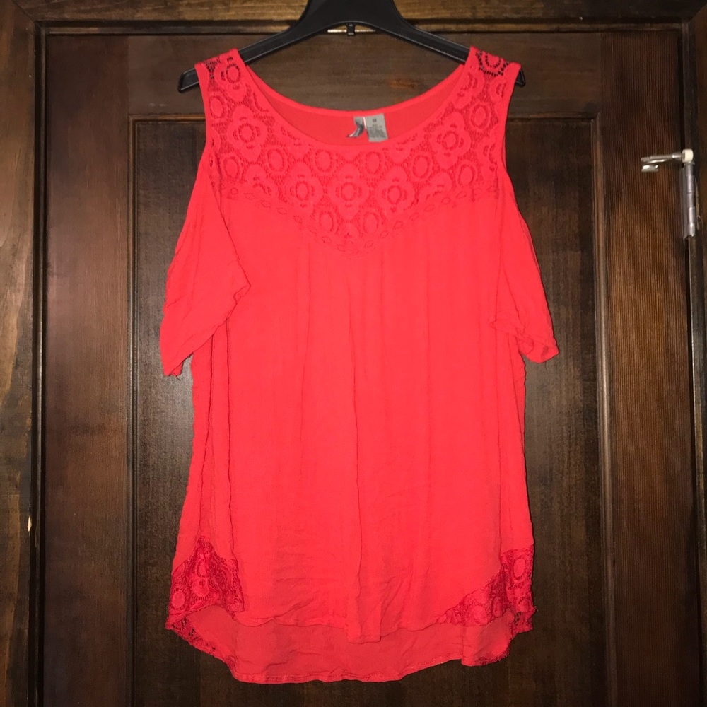 Red Cold-shoulder blouse